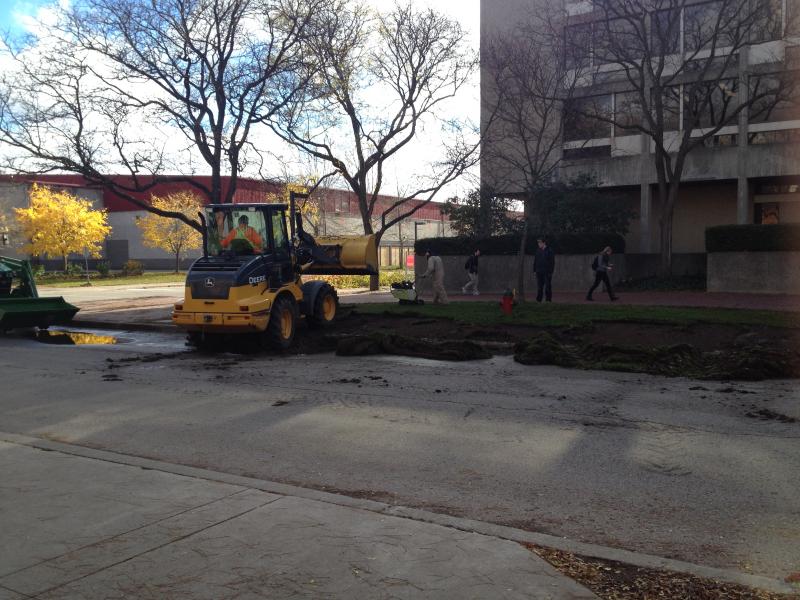 Tractor on grass in front of the Crop Science building