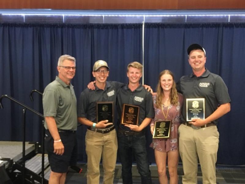 Daniel Kunkel, North Eastern Weed Science Society President and the first place undergraduate team: Aleks Kus, Kurtis Pilkington, Hannah Symington and Matt Fletcher.