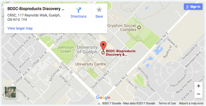 Google map location for BDDC - Bioproducts Discovery and Development Centre
