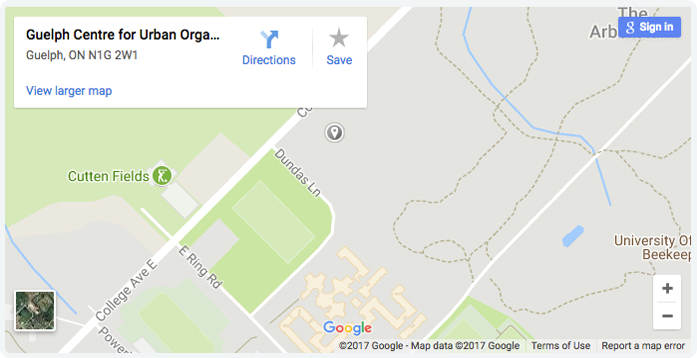 Google map location fo the GCUOF - Guelph Centre for Urban Organic Farming