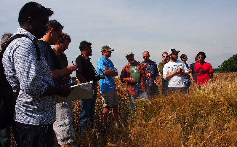 group touring barley fields