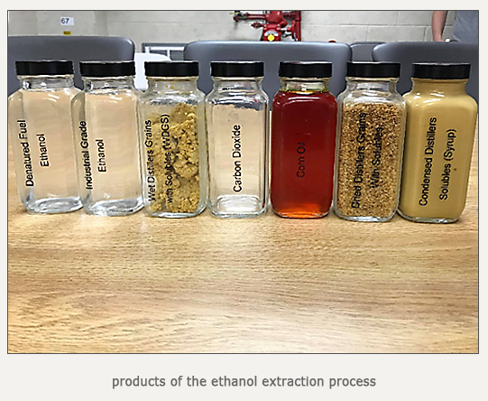 bottle samples of products of the ethanol extraction process