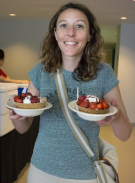 Amelie Gaudin enjoys fresh strawberries and icecream